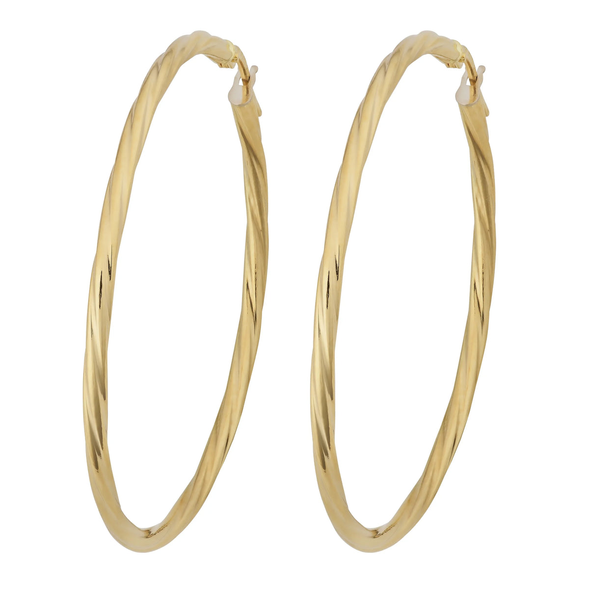 18k Yellow Gold Twisted Hoop Earrings, 1.7" V655