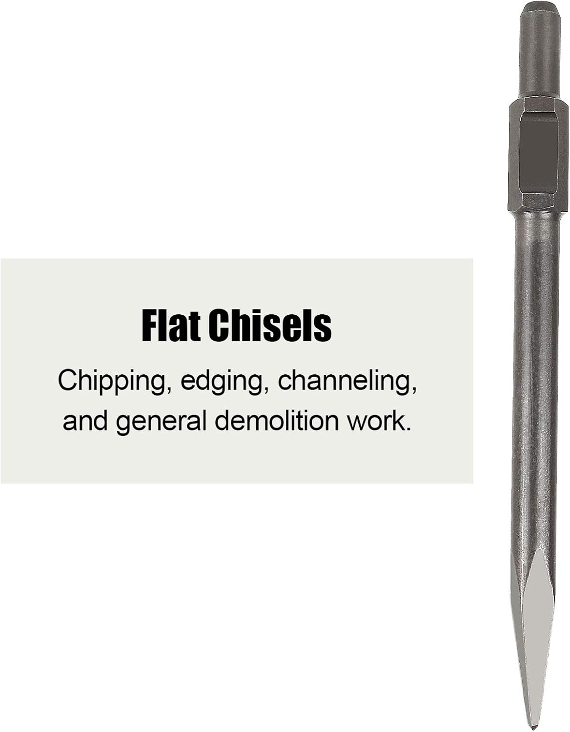 12 inch Demolition Hammer Drill Flat Tip and Bull Point Chisels, Pack of 2 I70130