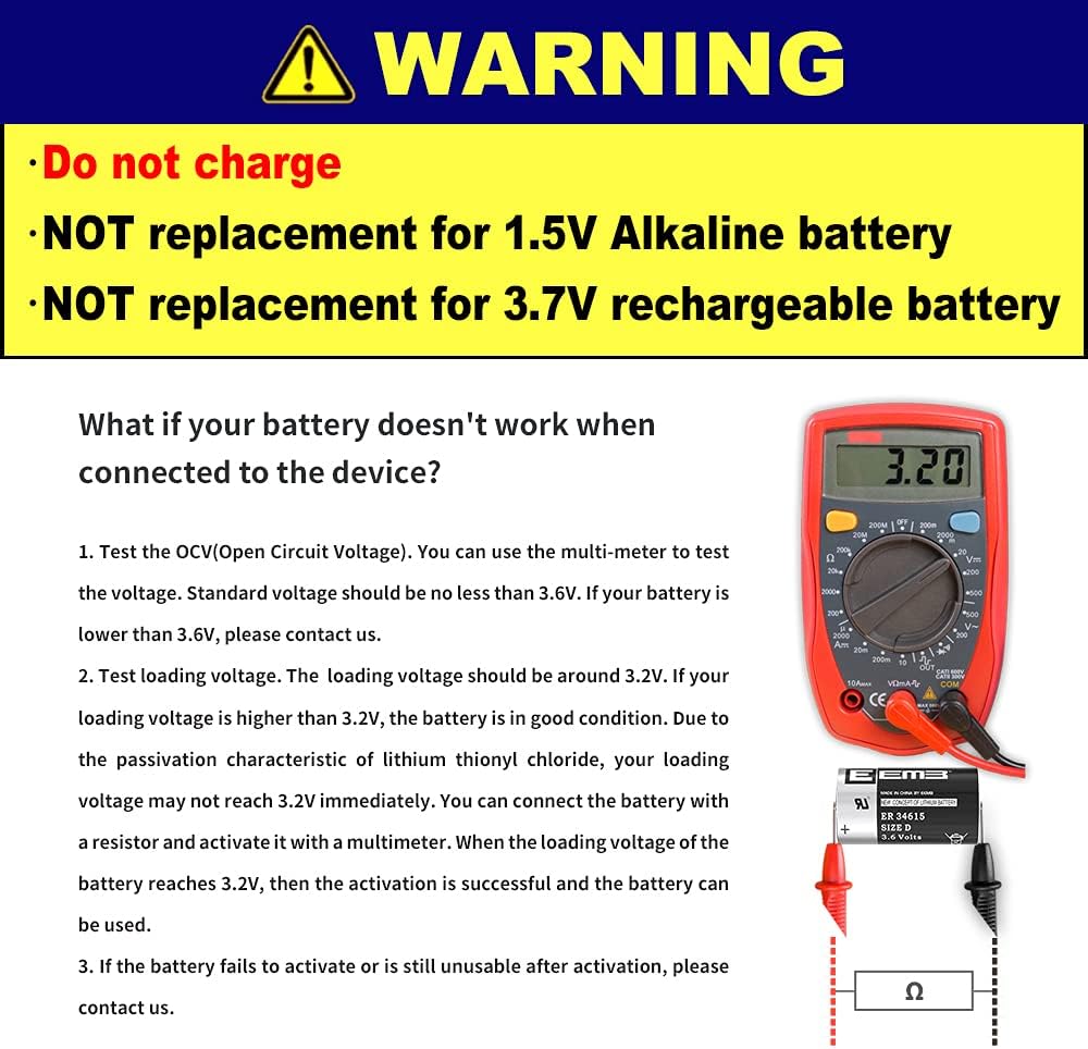 8X 3.6V Lithium Battery with Tabs D Size 19000 mAh J75744