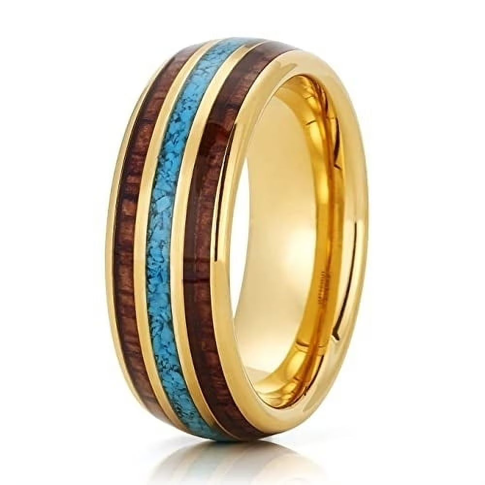Tungsten Wedding Band with Koa Wood and Turquoise C616131