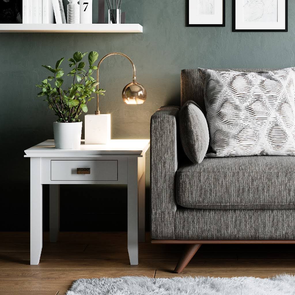 Solid Wood End Table in White R7493