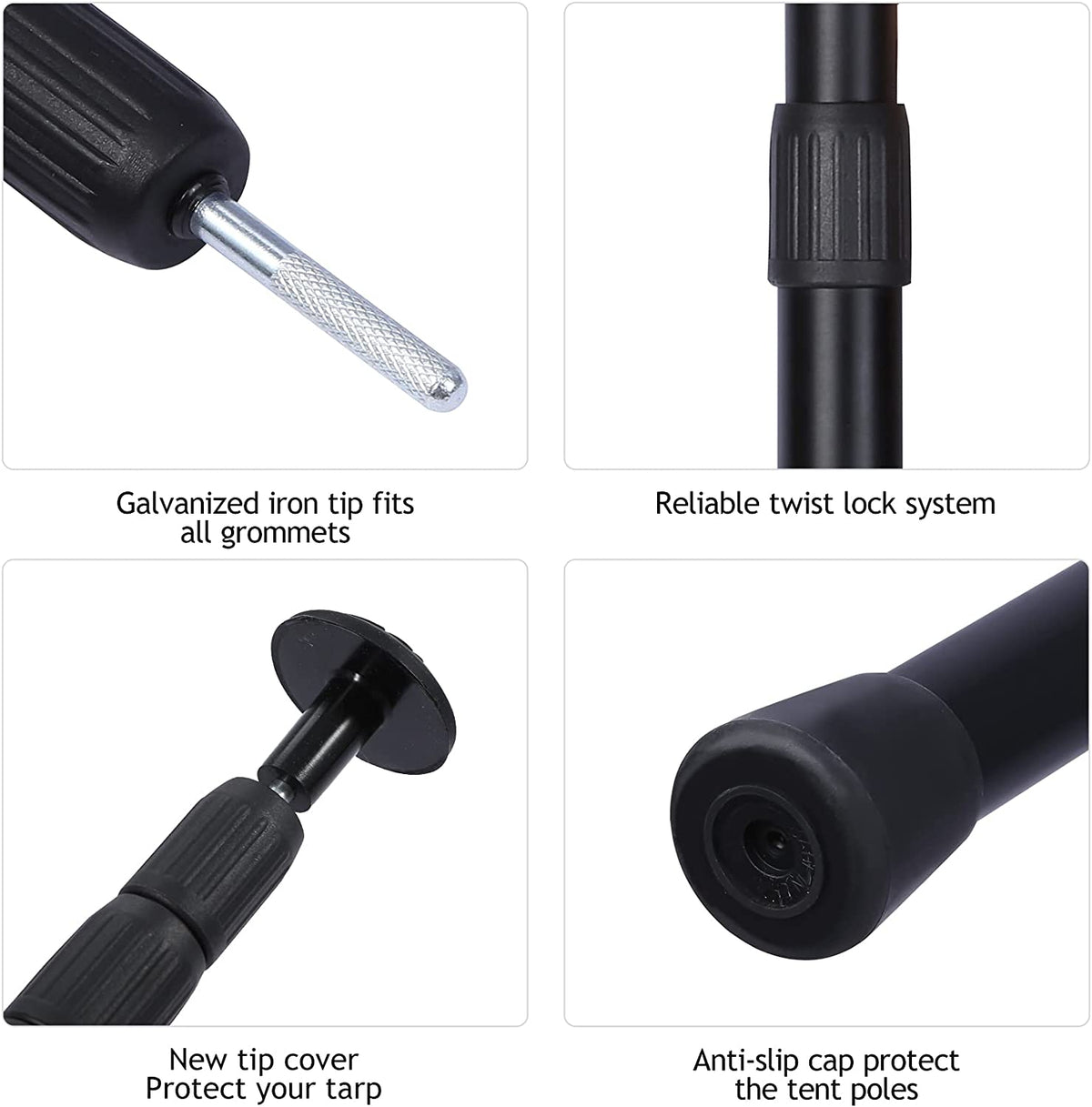 Aluminum Tarp Poles, Set of 2, Telescoping, Black M793276