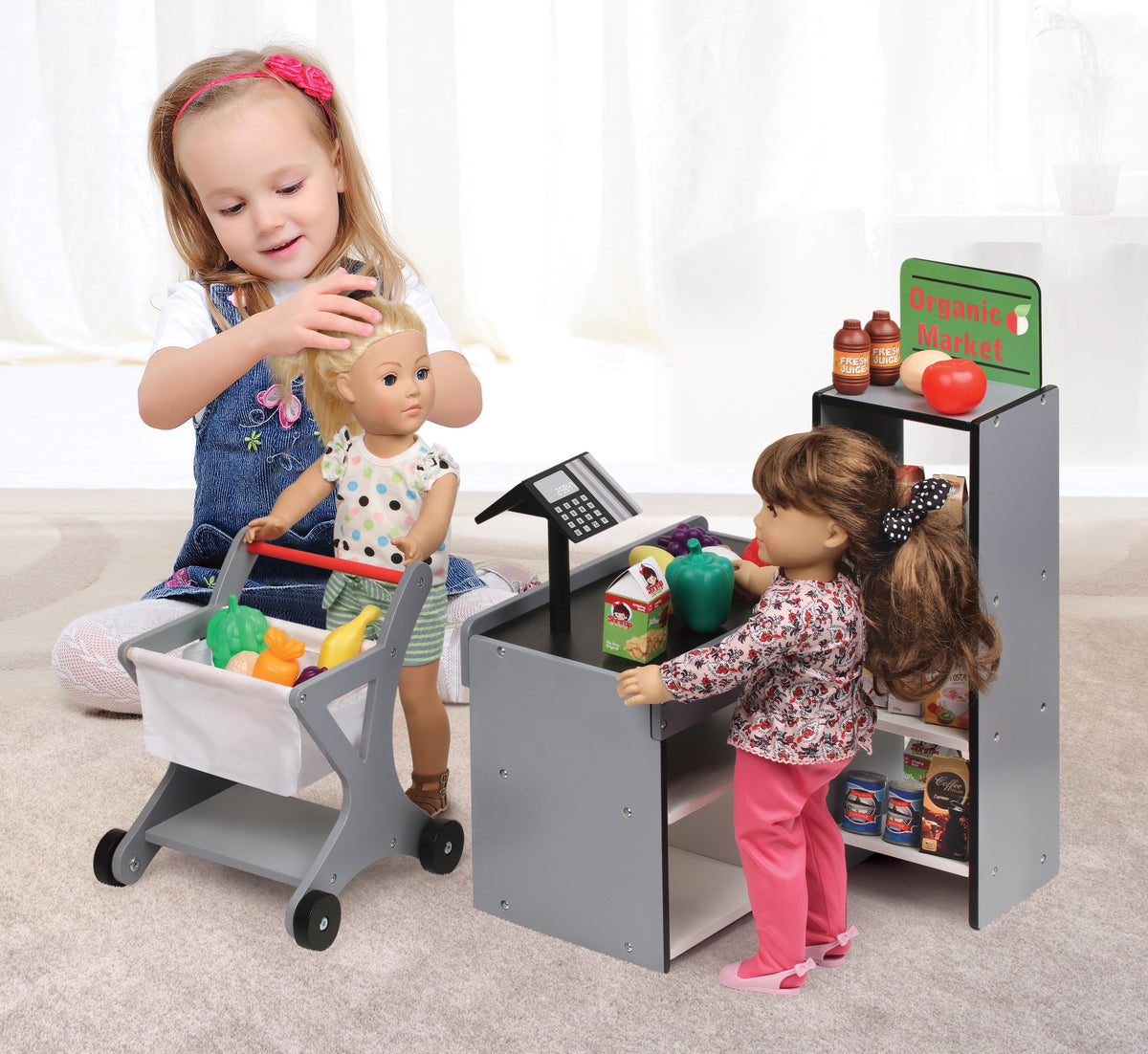 Doll Playset with Shopping Cart and Pretend Food F8995
