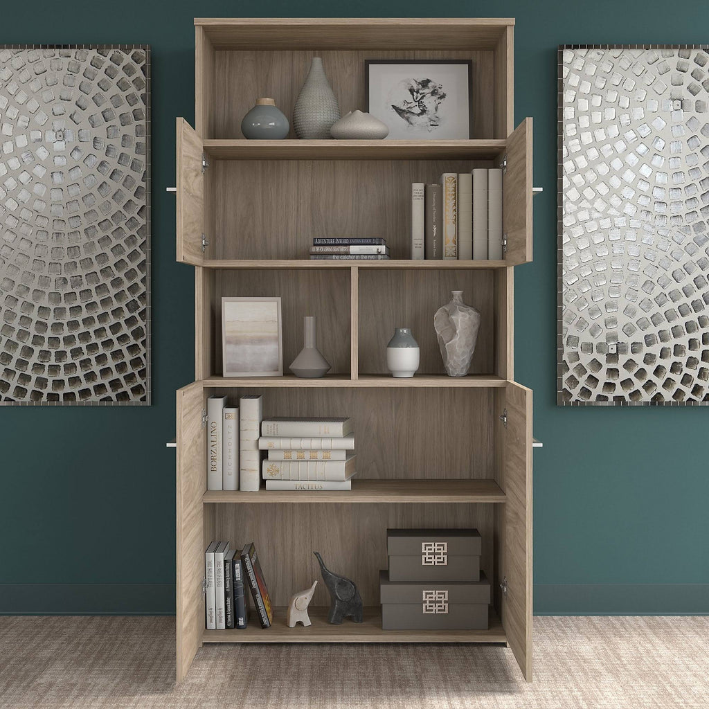 5 Shelf Bookcase with Doors, Sand Oak L2371
