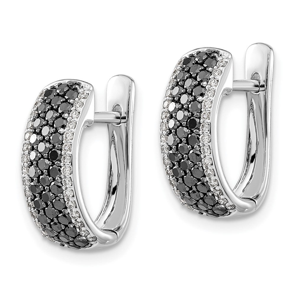 14k White Gold Black and White Diamond Hinged Hoop Earrings C36281