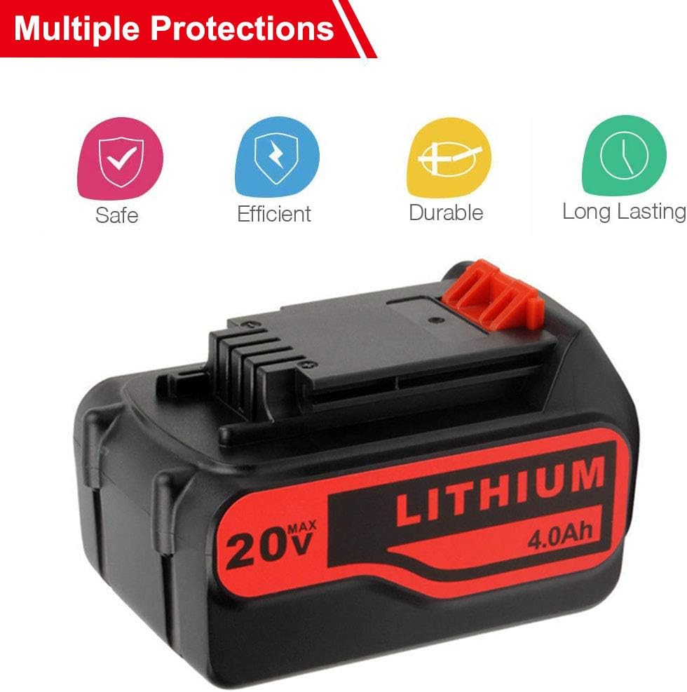 2 Pack 4.0Ah 20V Replacement Lithium Battery for Black and Decker Power Tools V830013