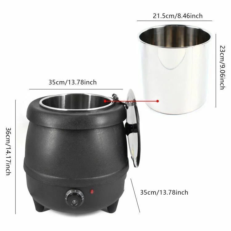 10L Commercial Electric Soup Kettle Stainless Steel 400W Black L9529