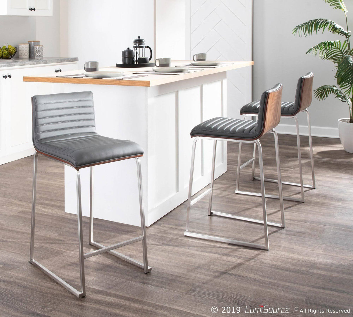 Counter Stool Set of 2 Walnut Grey J976335