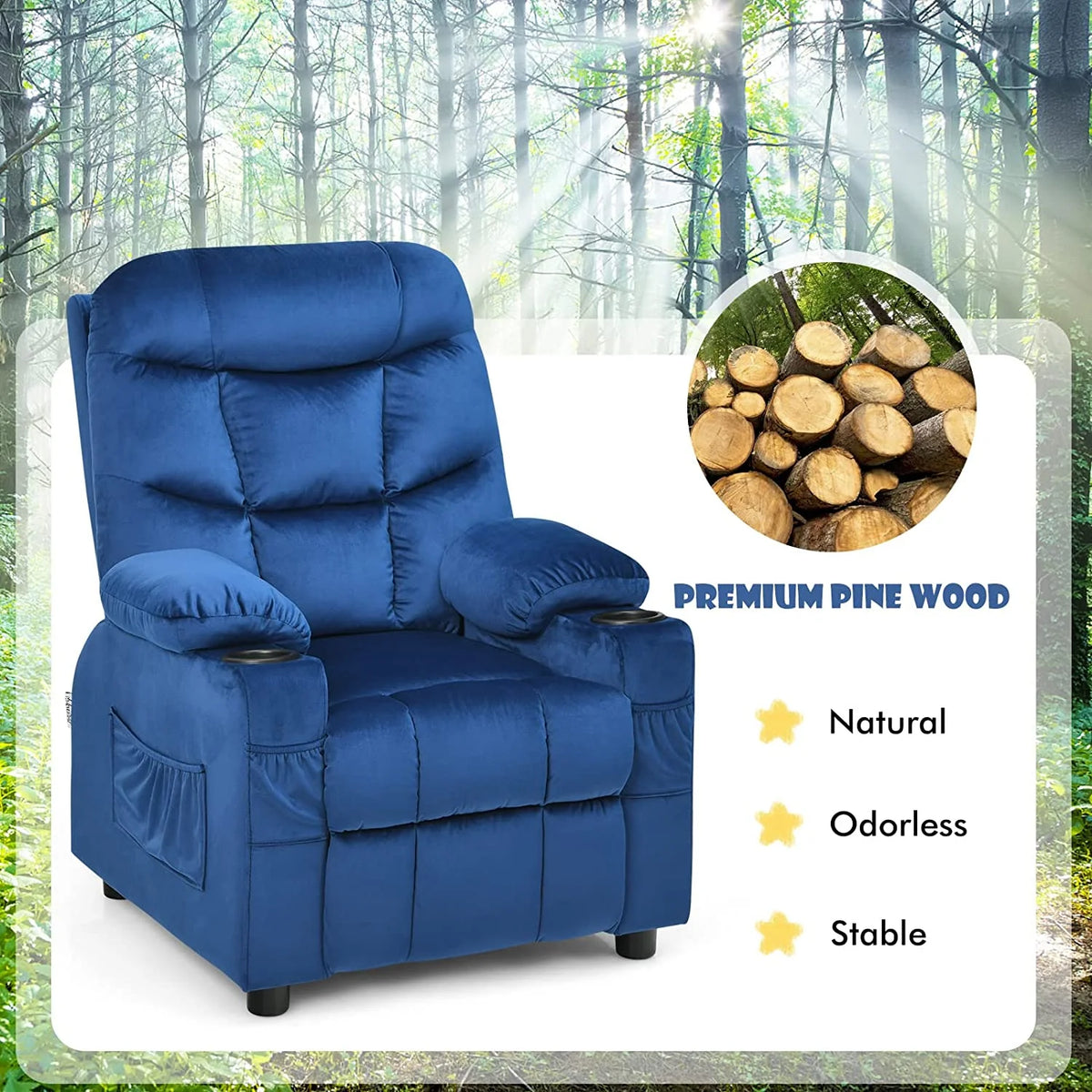 Blue Toddler Recliner Chair with Cup Holder N525131
