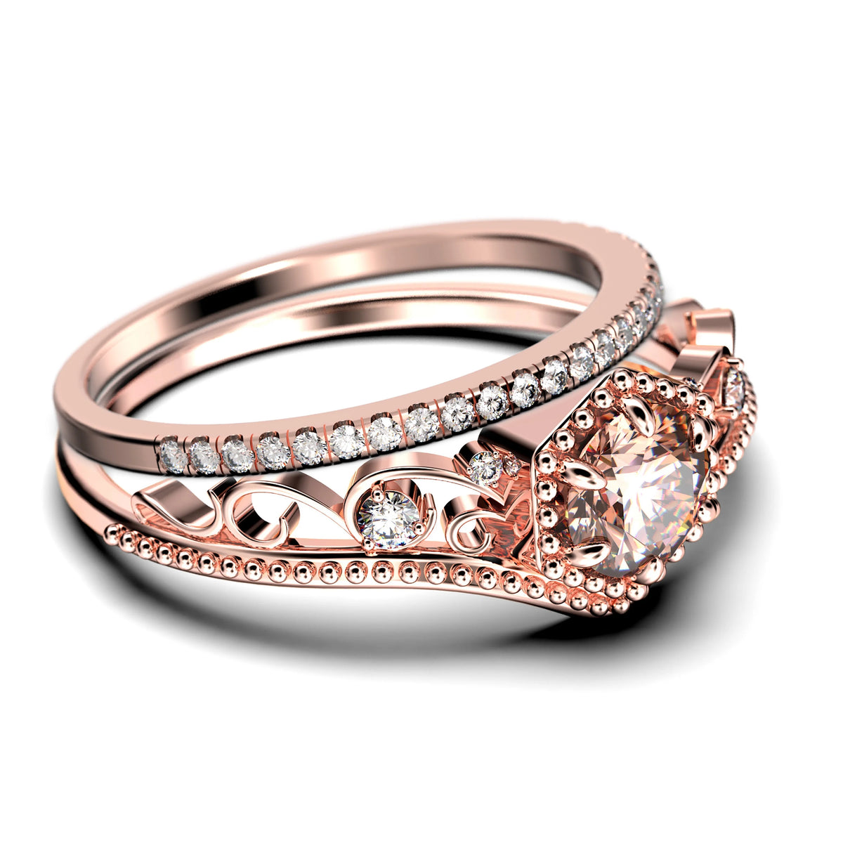 Antique Art Deco 2.00 Carat Round Cut Morganite And Diamond Moissanite Engagement Ring in 925 Sterling Silver With 18k Rose Gold Plating Y806836