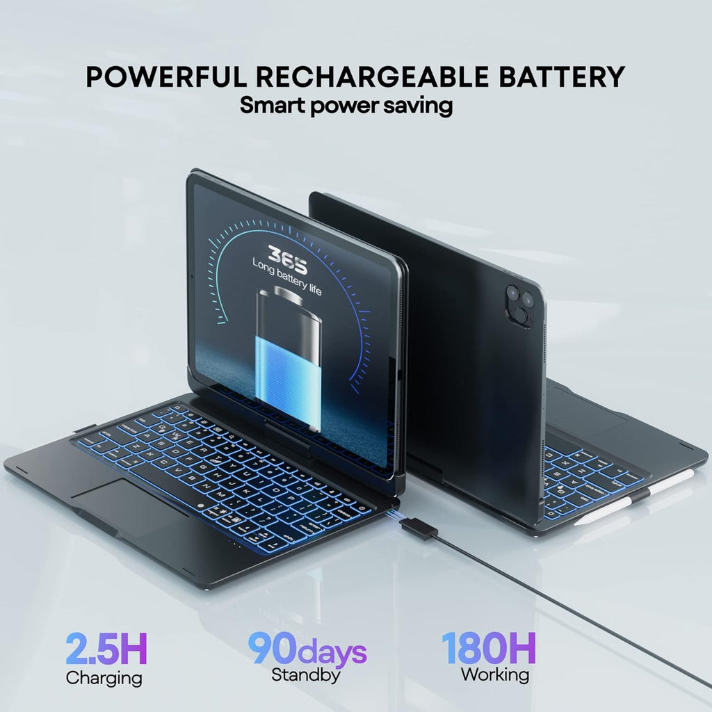 Swivel iPad Keyboard Case with Touchpad Wireless Backlit R139