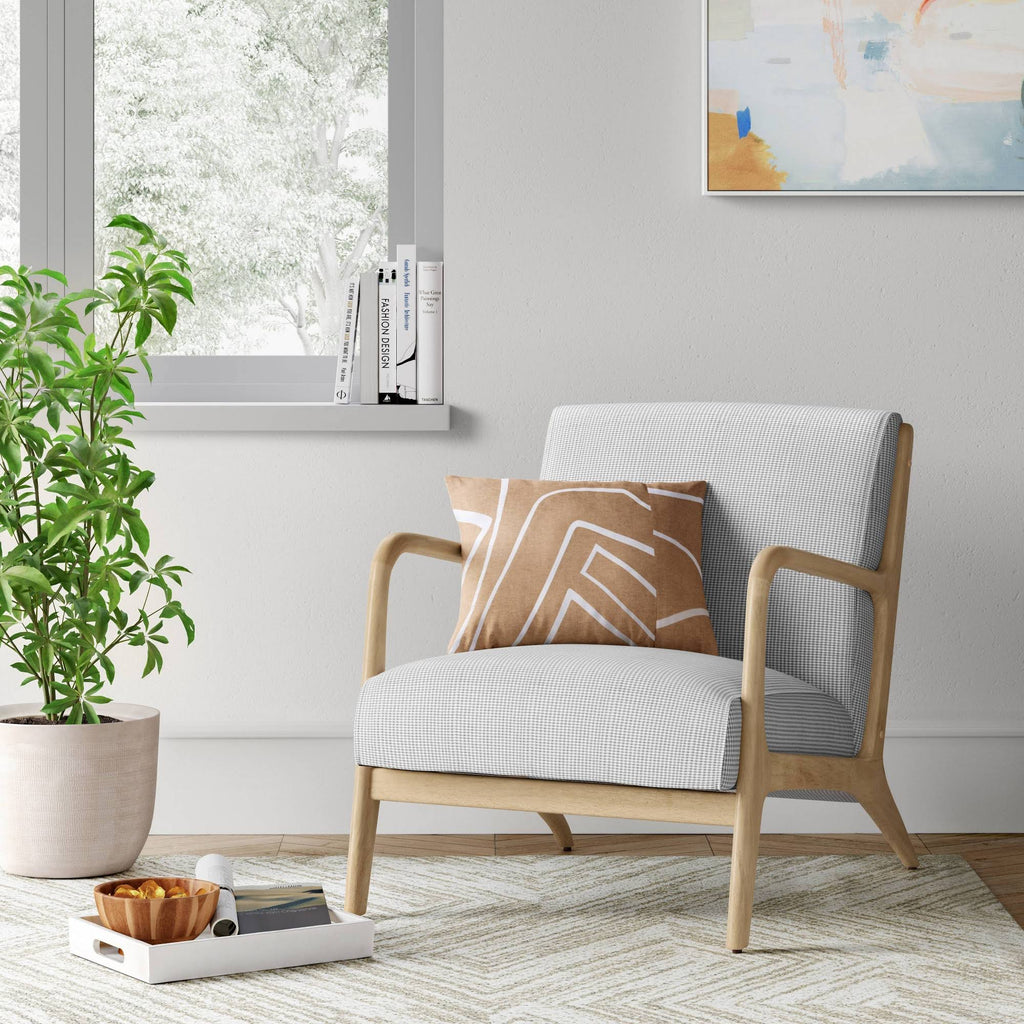 Plaid White/Black Wood Armchair K86965