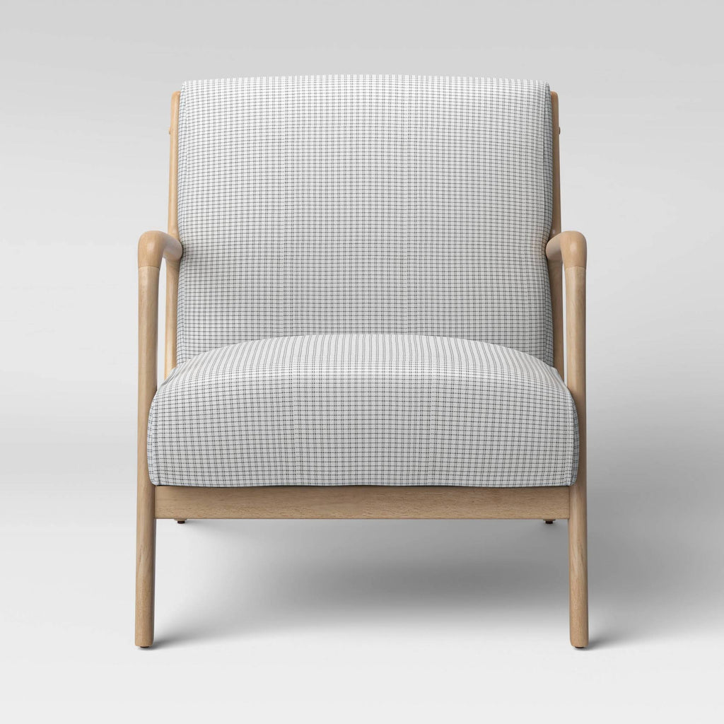 Plaid White/Black Wood Armchair K86965