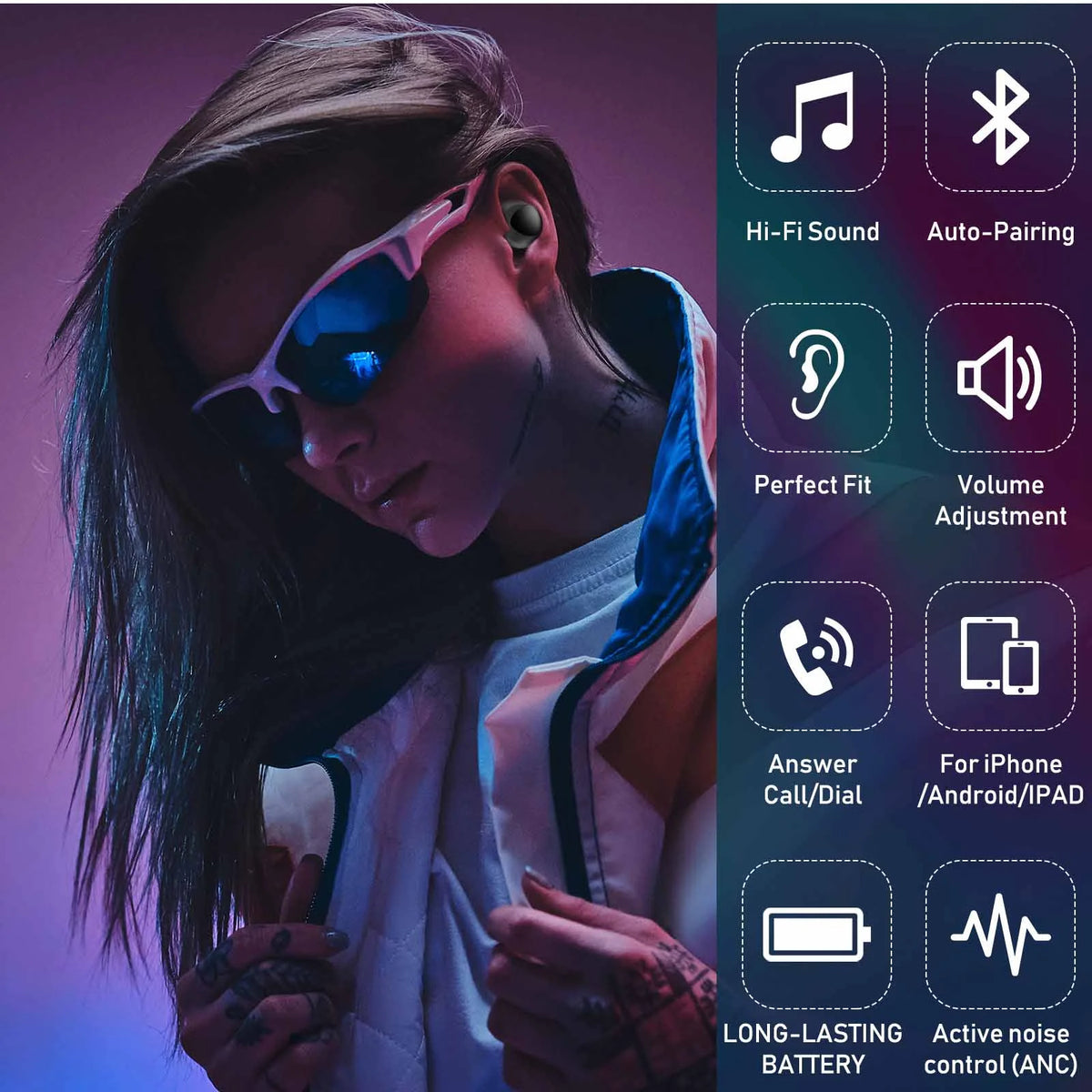 Black True Bluetooth Wireless Earbuds with Active Noise Cancelling Q5976