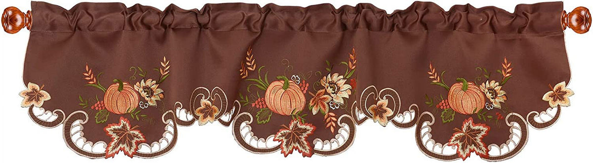 Embroidered Fall Autumn Curtain Valance W 57 × L 14 Inches (Brown) R6144