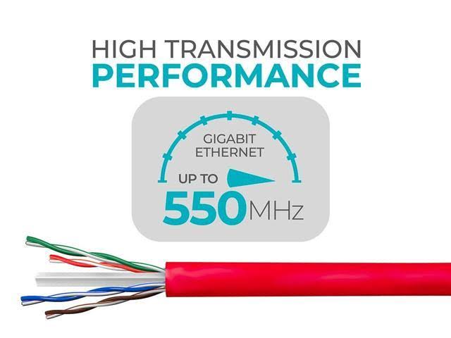 Red 1000ft 23AWG Cat6 UTP Solid Bulk Ethernet Cable T7242