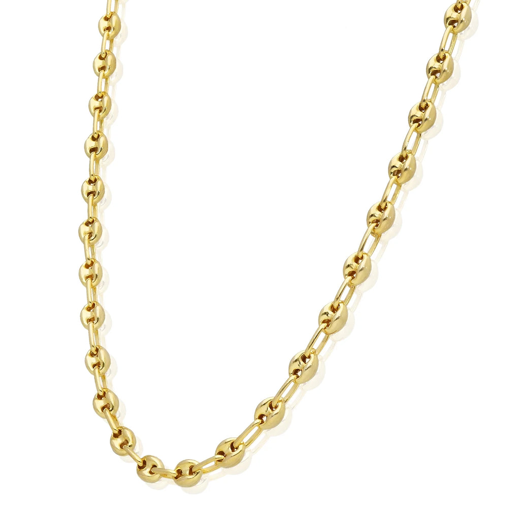 18K Yellow Gold Over Silver 4.5mm Puffed Anchor Mariner Chain Necklace 16"-24" H219462