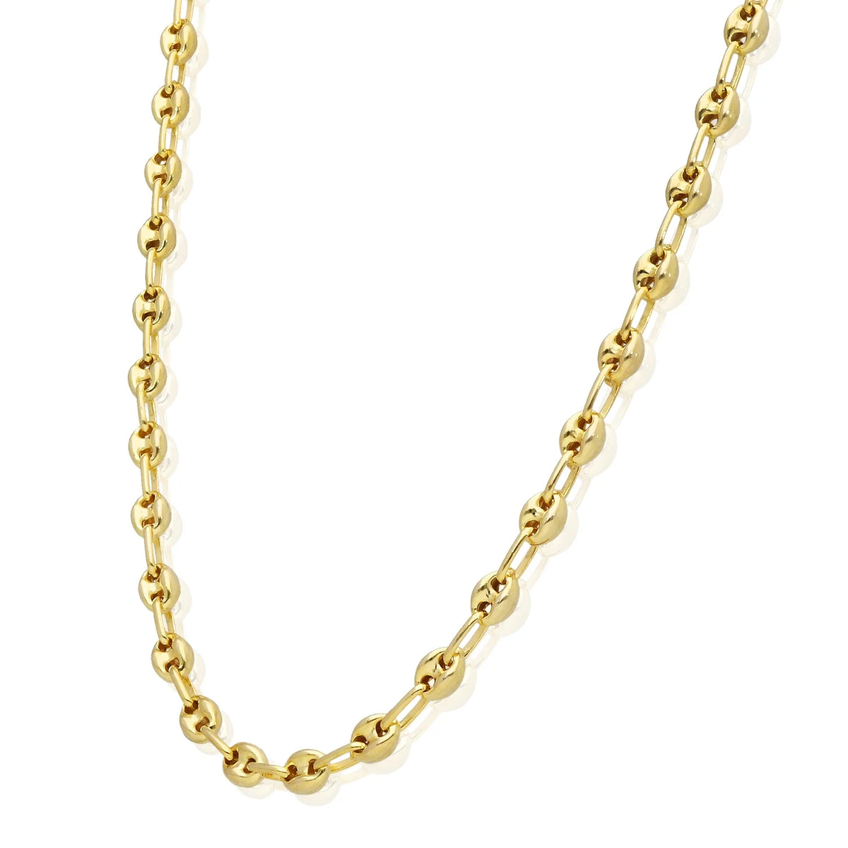 18K Yellow Gold Over Silver 4.5mm Puffed Anchor Mariner Chain Necklace 16"-24" H219462