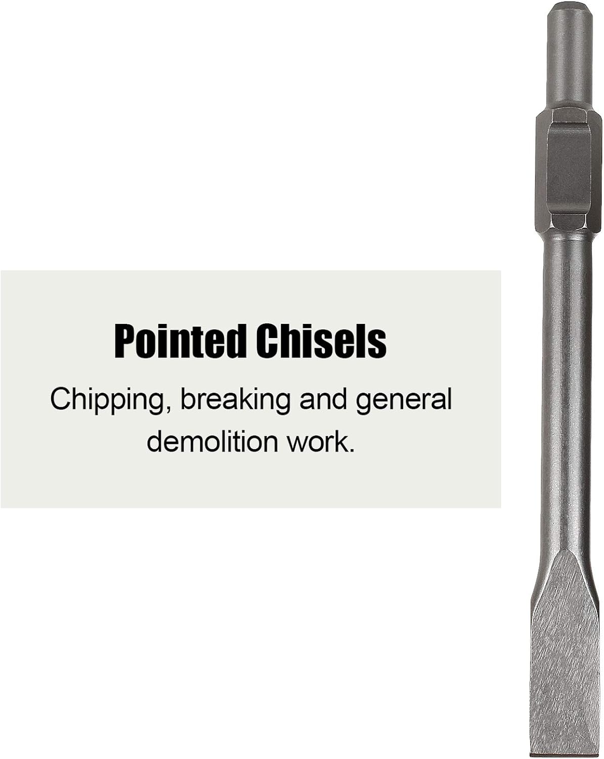 12 inch Demolition Hammer Drill Flat Tip and Bull Point Chisels, Pack of 2 I70130