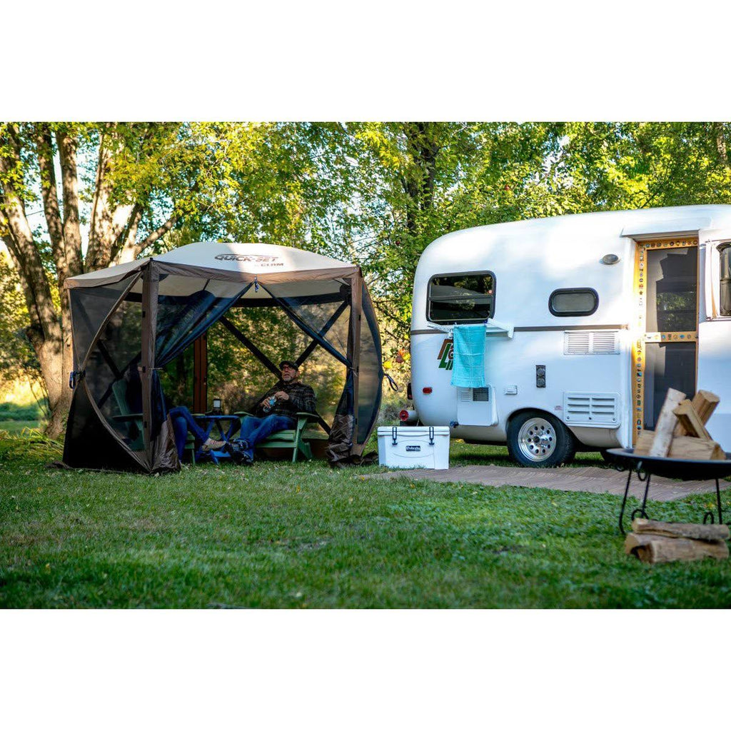 Brown Portable Canopy Shelter with Quick Set Wind & Sun Panels T86669