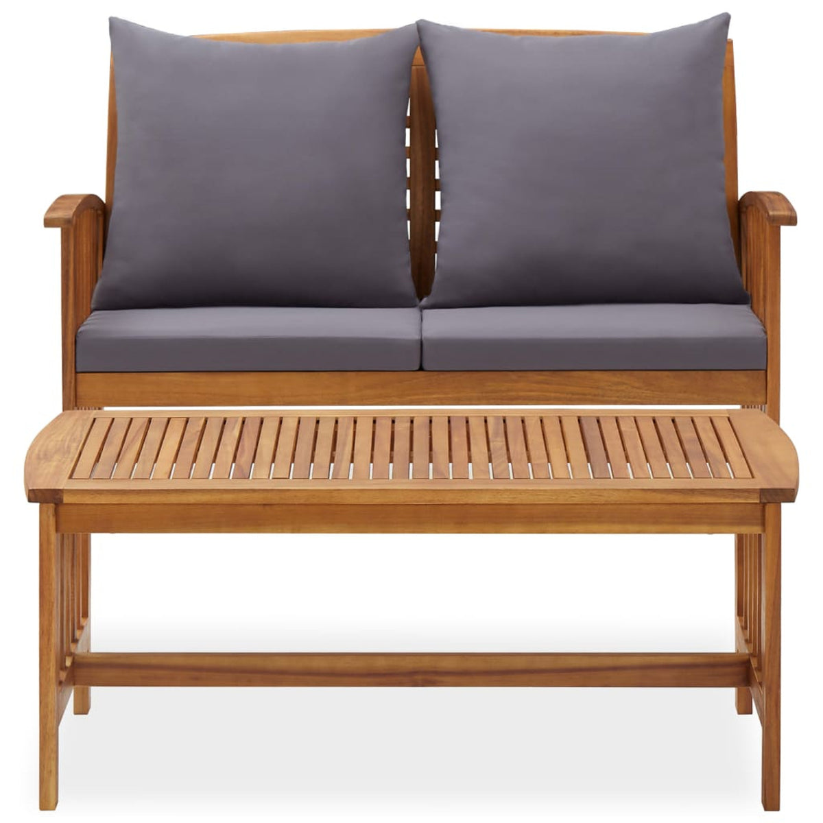 2 Piece Wooden Outdoor Conversation Set with Gray Cushion and Side Table M790