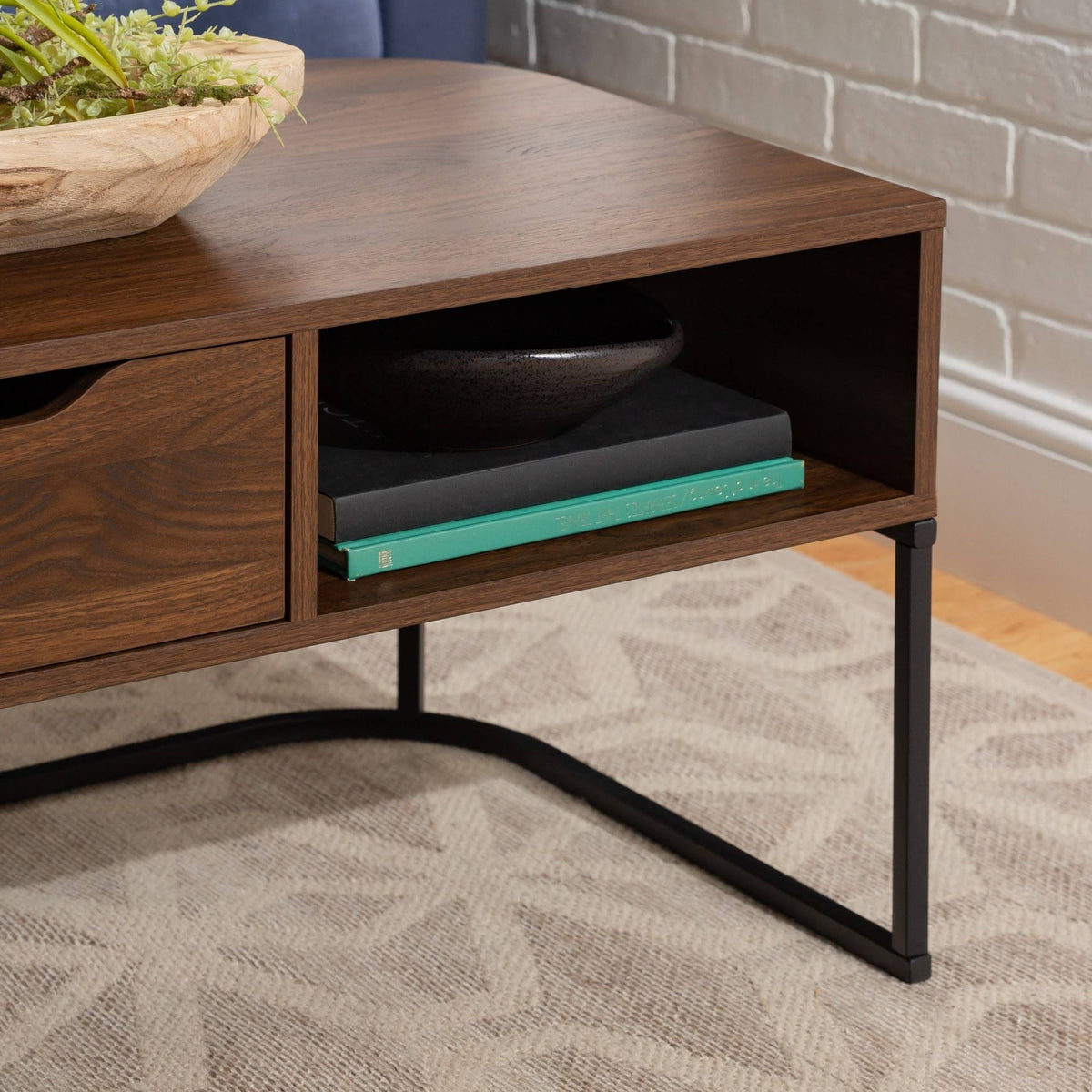 1-Drawer Curved Coffee Table Dark Walnut P89699