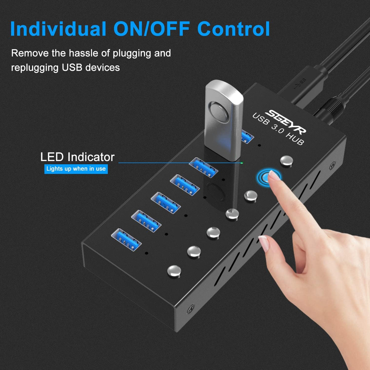 Aluminum USB 3.0 Data Hub Splitter 7 Ports with Power Adapter, Pack of 2 I864