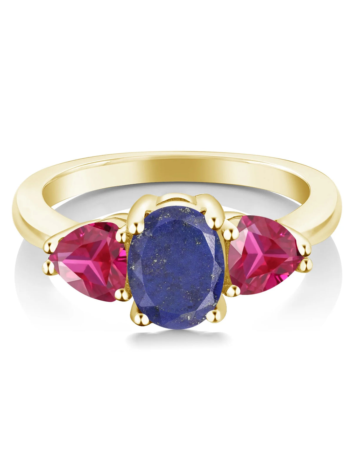 Oval Blue Lapis Red Created Ruby 18K Yellow Gold Plated Silver Ring J5380