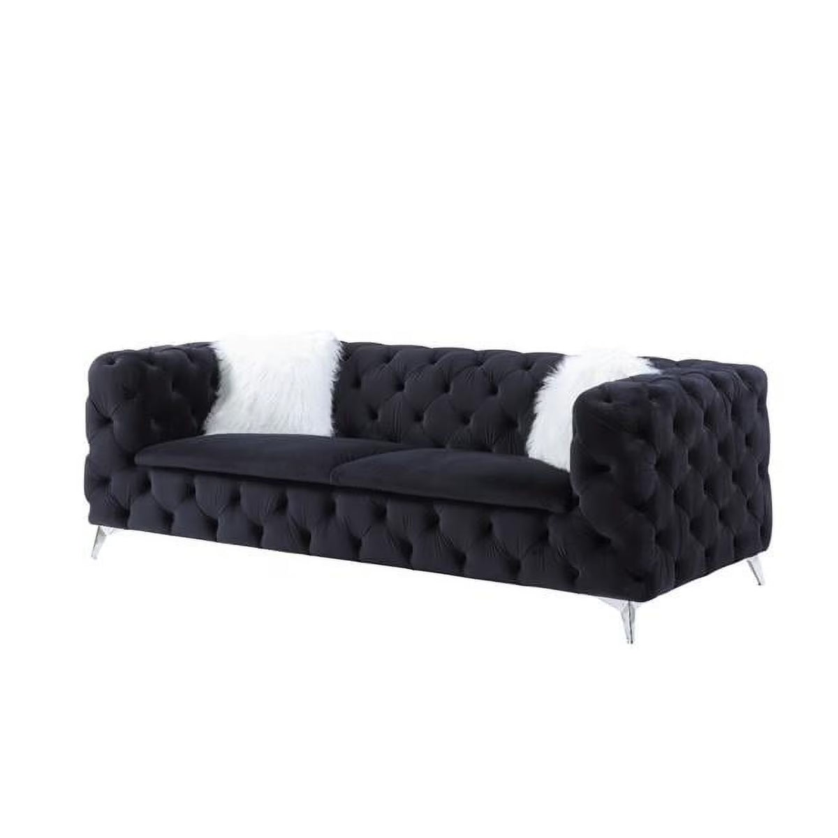 Black Velvet Sofa with Two Toss Pillows M957174