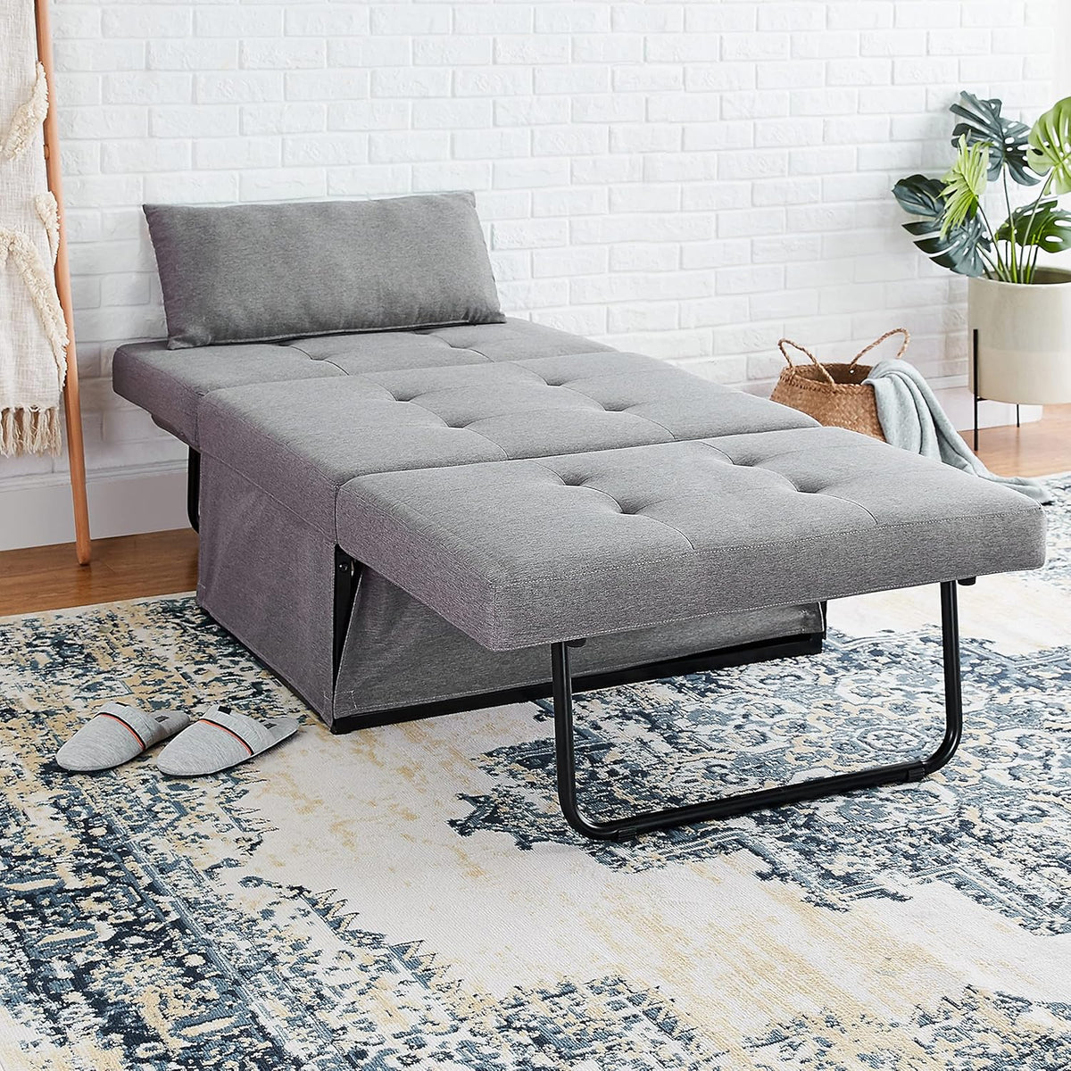Grey Folding Ottoman Sleeper Sofa Bed Y91535