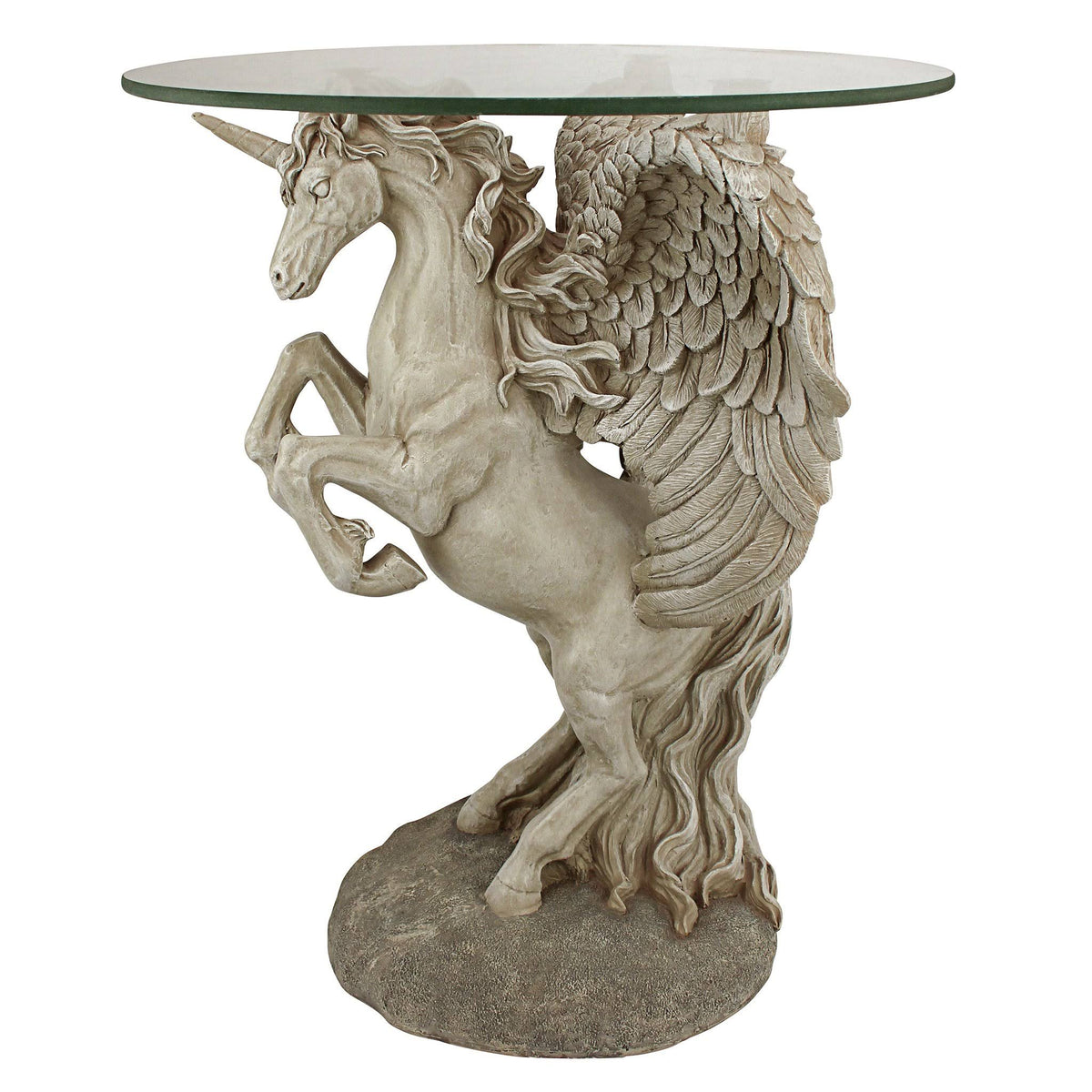 Mystical Winged Unicorn Sculptural Glass-Topped Table G7664