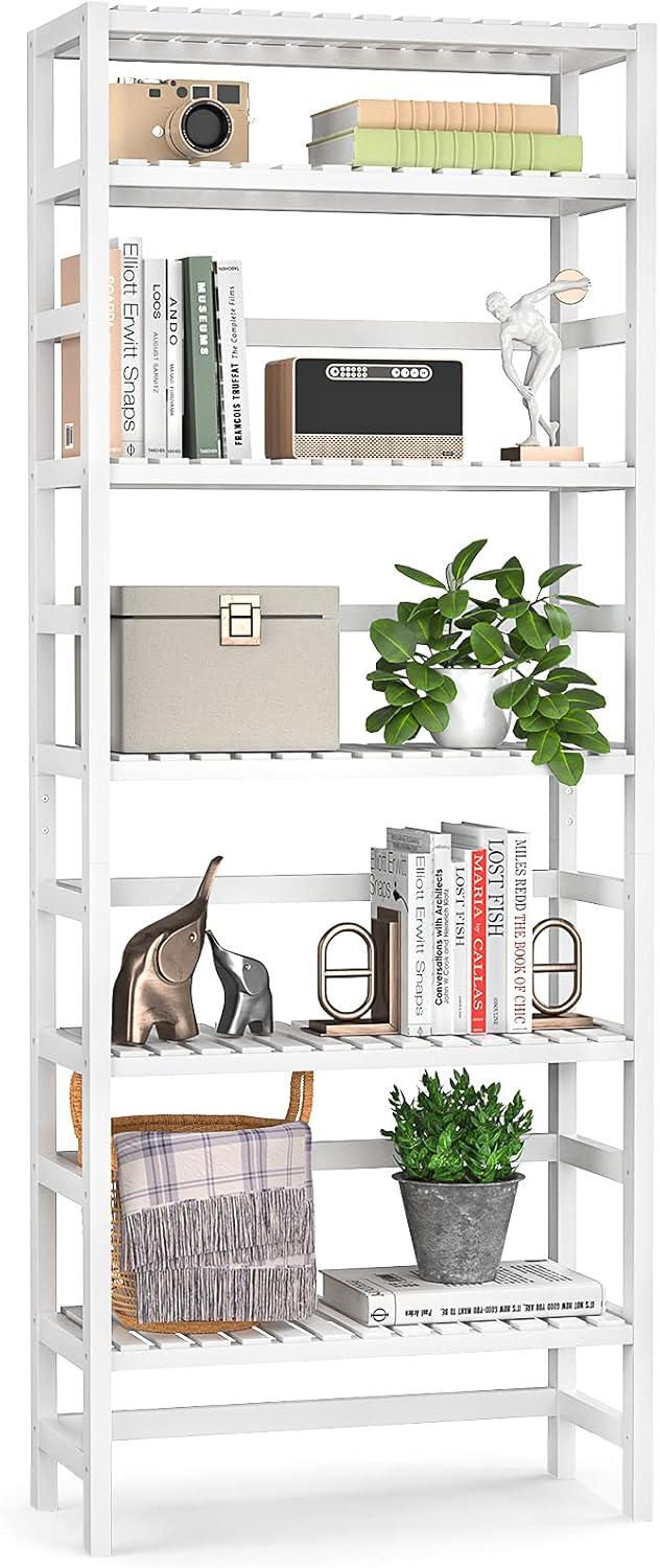 Bamboo 6-Tier Adjustable Tall Bookcase Shelving Unit V470765