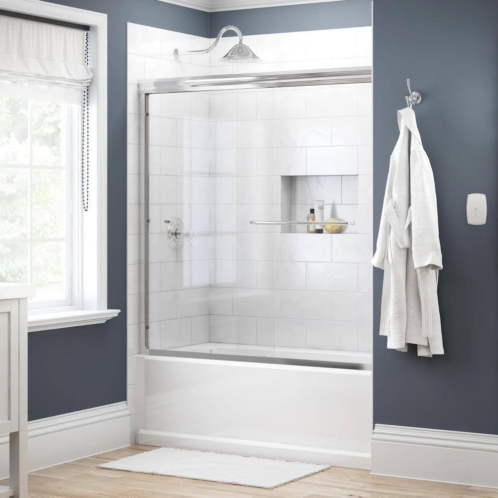 Semi-Frameless Sliding Bathtub Door in Chrome with Clear Glass B207020