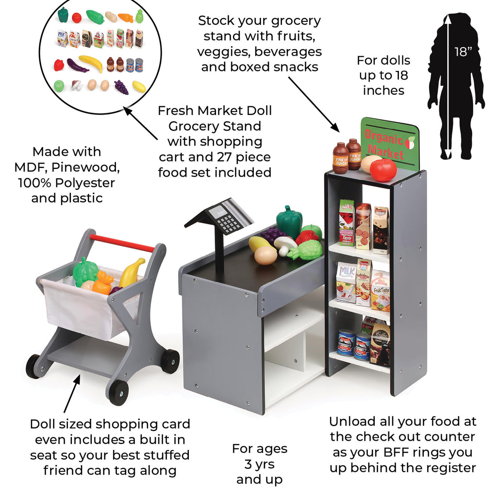 Doll Playset with Shopping Cart and Pretend Food F8995