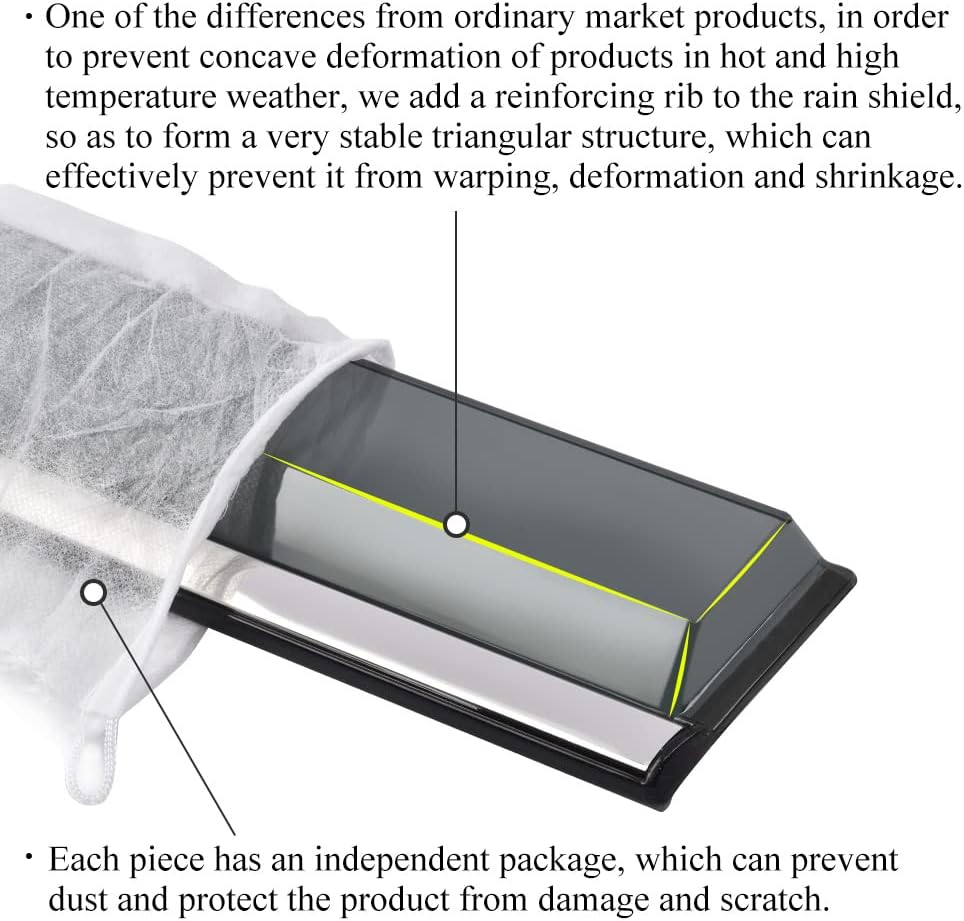 Tape on Polycarbonate Rain Guards Window Visor with 304 Stainless Steel Trim Pack of 2 E66298