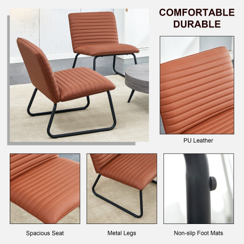 Brown Armless Sofa Chair with PU Backrest and Black Metal Legs T476870