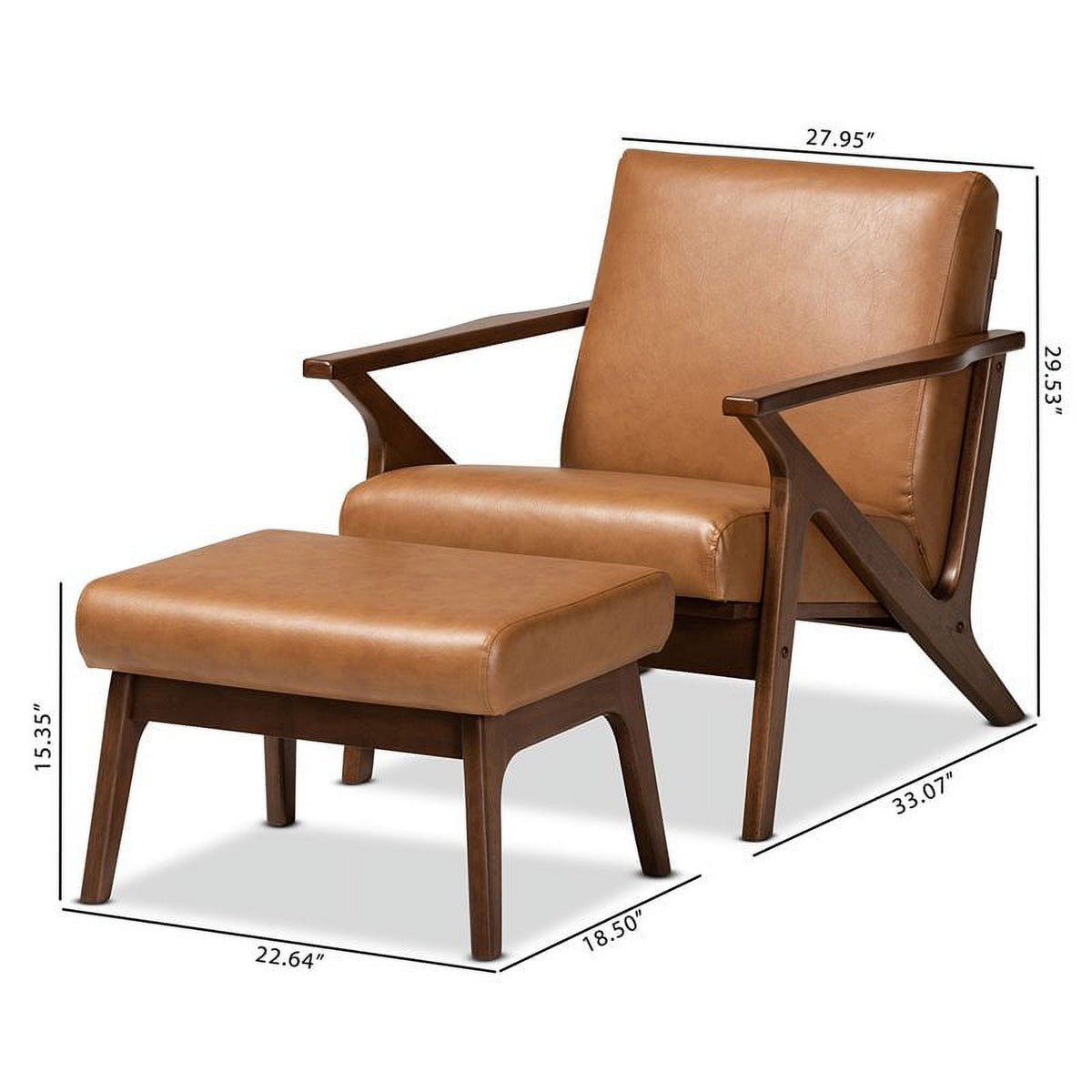Brown Finished Wood 2-Piece Lounge Chair and Ottoman Set J4022
