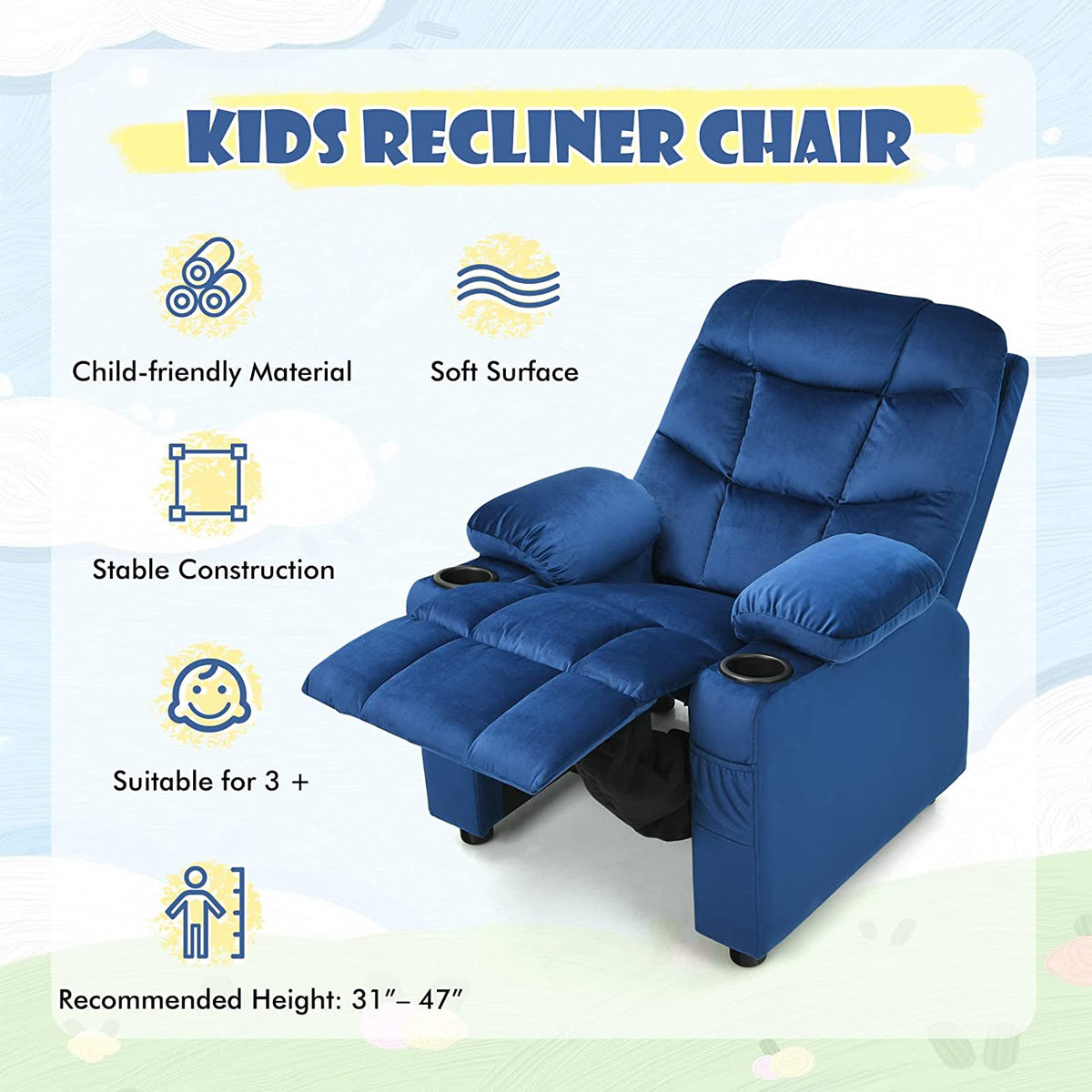 Blue Toddler Recliner Chair with Cup Holder N525131