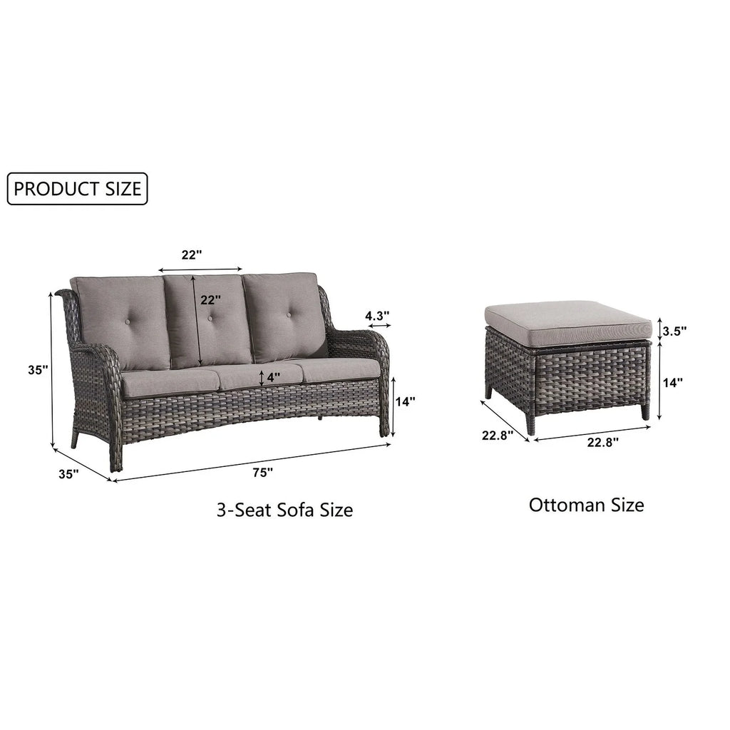 Rattan Wicker Sectional Sofa Set with Ottomans C4377