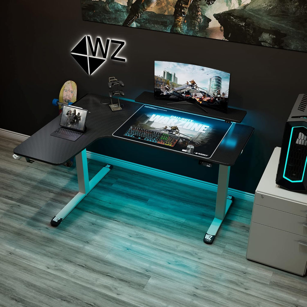 61 inches Height Adjustable Electric L-Shaped Standing Desk with USB Charged Monitor Stand Headphone Hook Mouse Pad Y3992