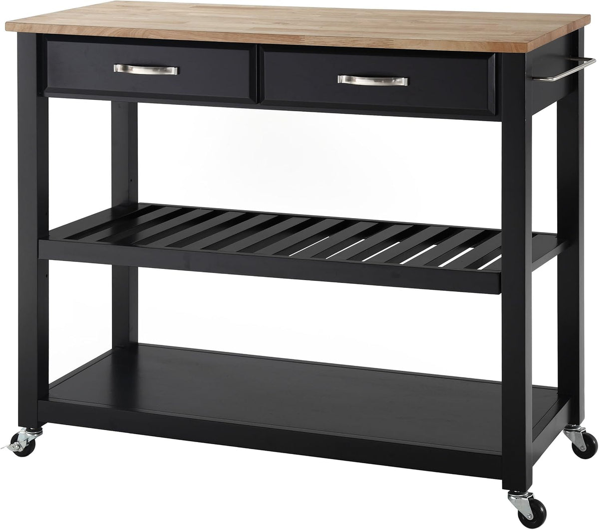 White Full Size Kitchen Prep Cart with Natural Wood Top P2665