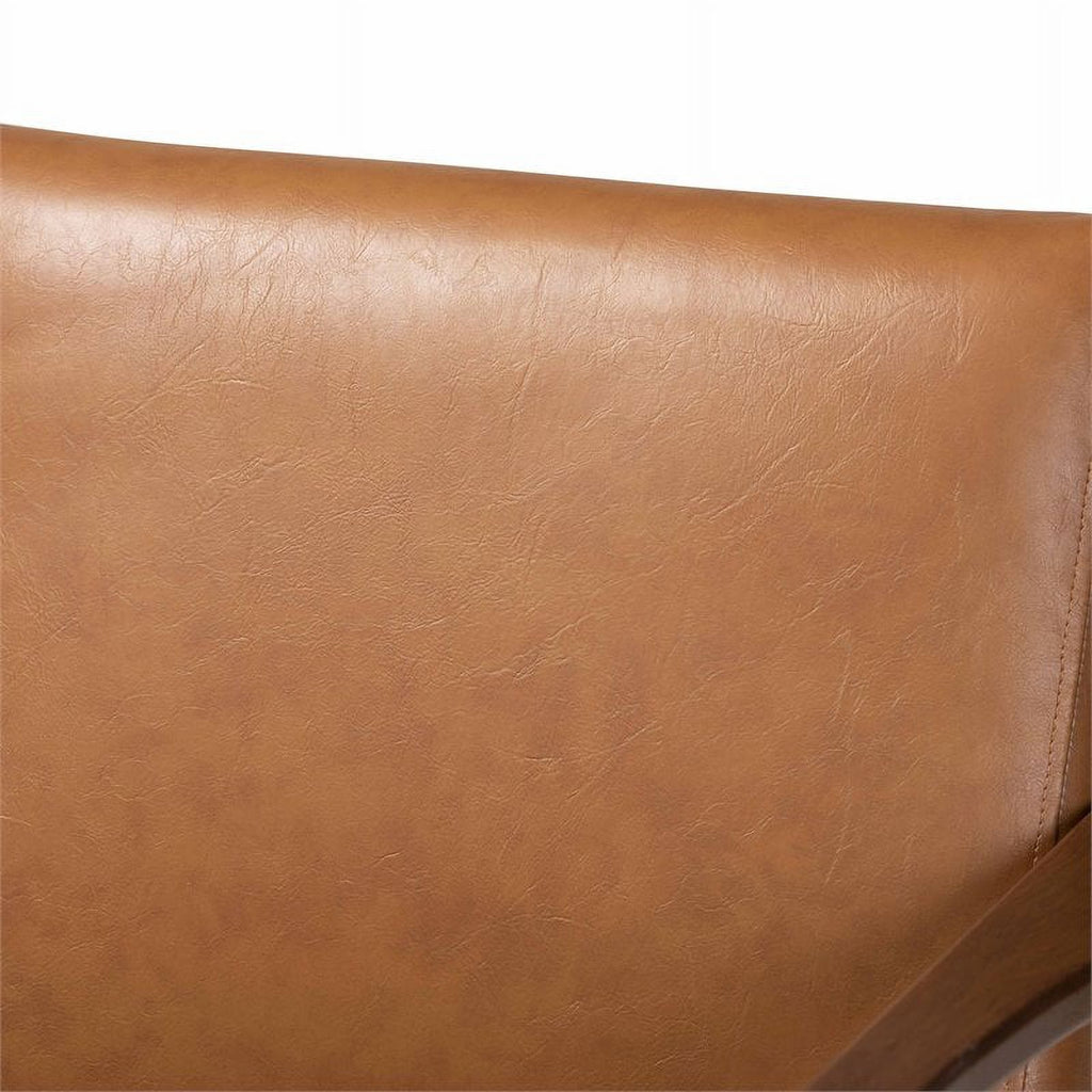Brown Finished Wood 2-Piece Lounge Chair and Ottoman Set J4022
