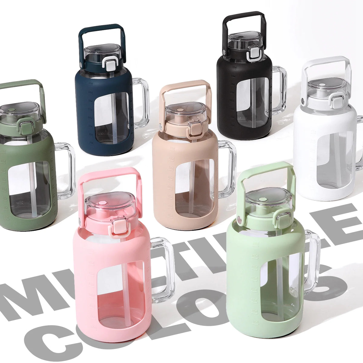 64oz Glass Water Bottle with Straw and Handle N358701