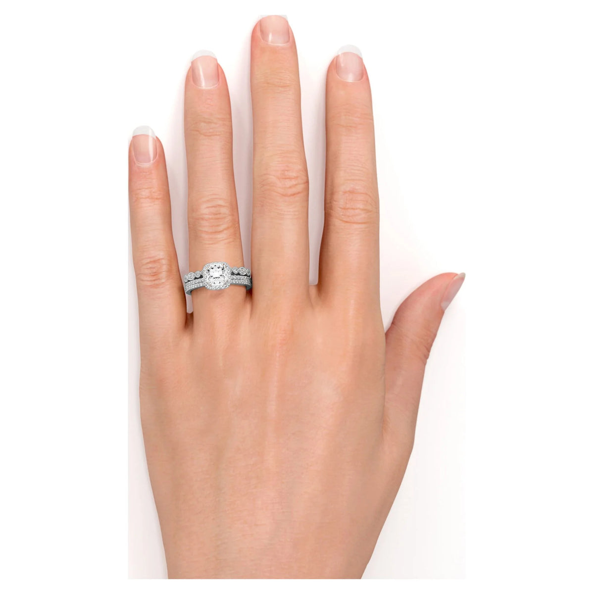 1.75 Carat Moissanite Wedding Trio Ring Set with Engagement Ring and 2 Wedding Bands in 18k Gold Over Silver V654780