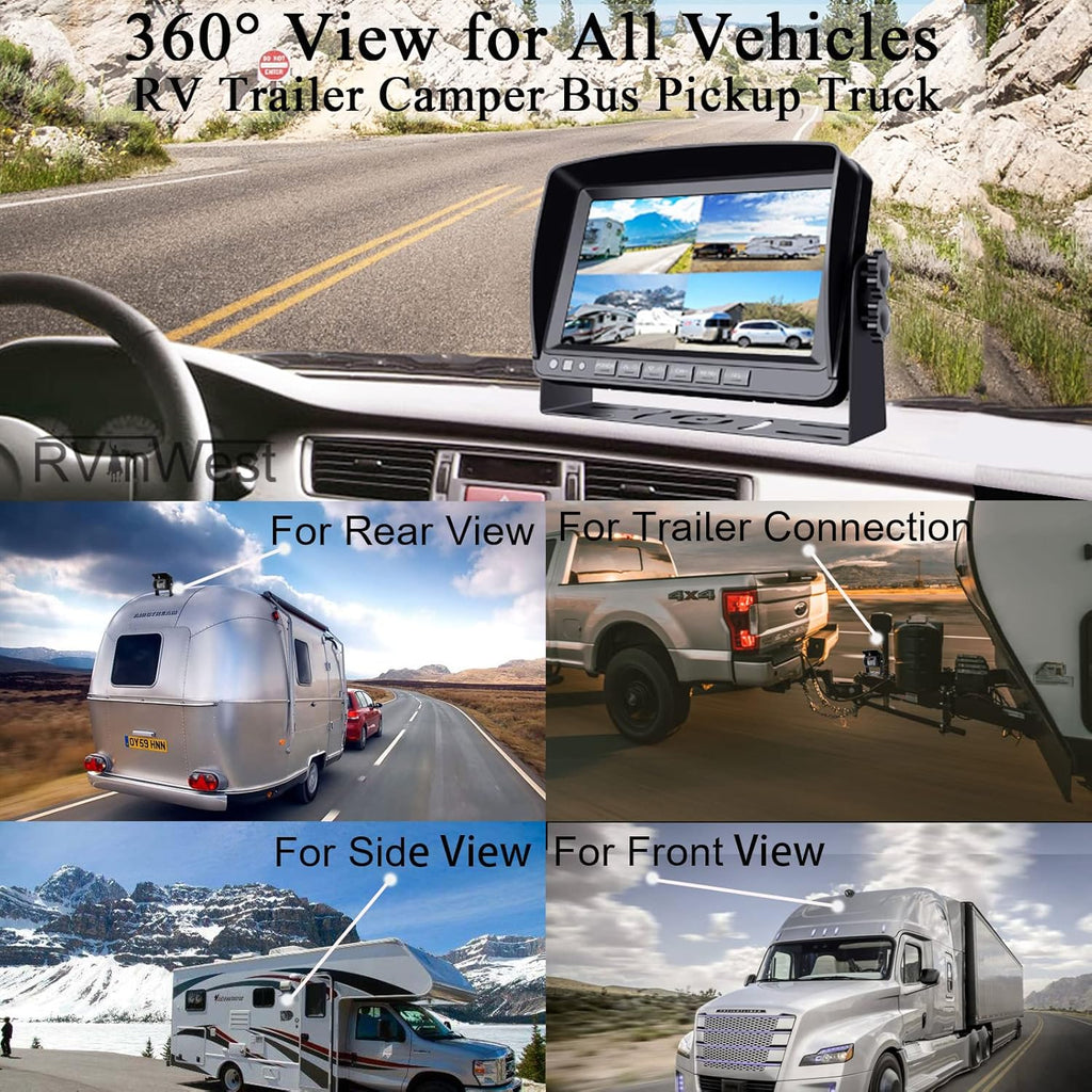 9'' 1080P 4 Split Screen HD DVR Monitor with IP69 Waterproof Night Vision Camera S884360