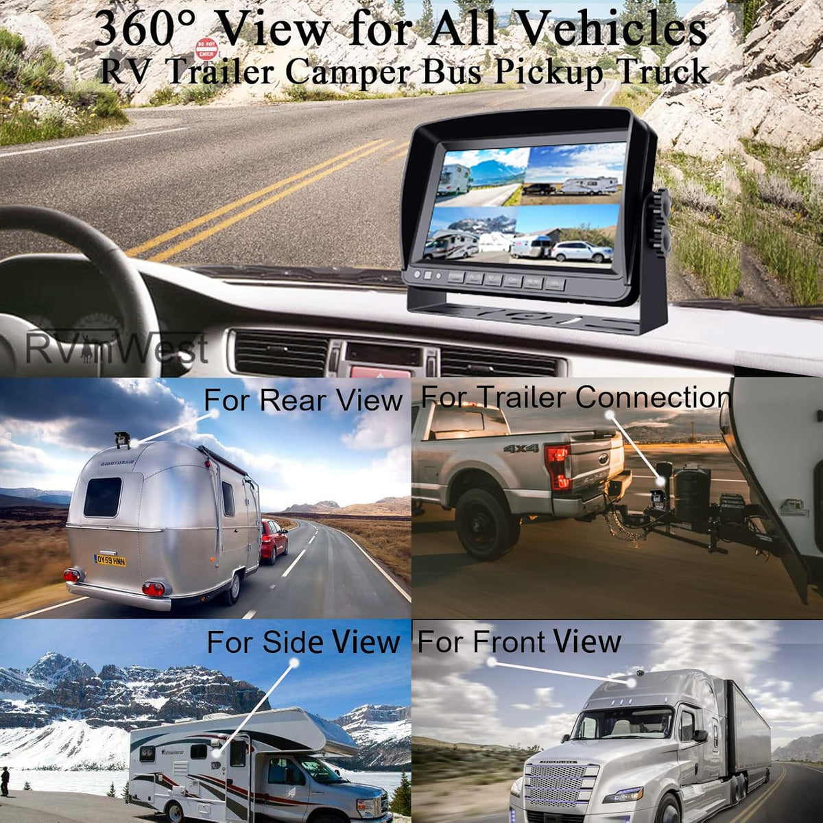 9'' 1080P 4 Split Screen HD DVR Monitor with IP69 Waterproof Night Vision Camera S884360