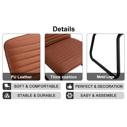 Brown Armless Sofa Chair with PU Backrest and Black Metal Legs T476870