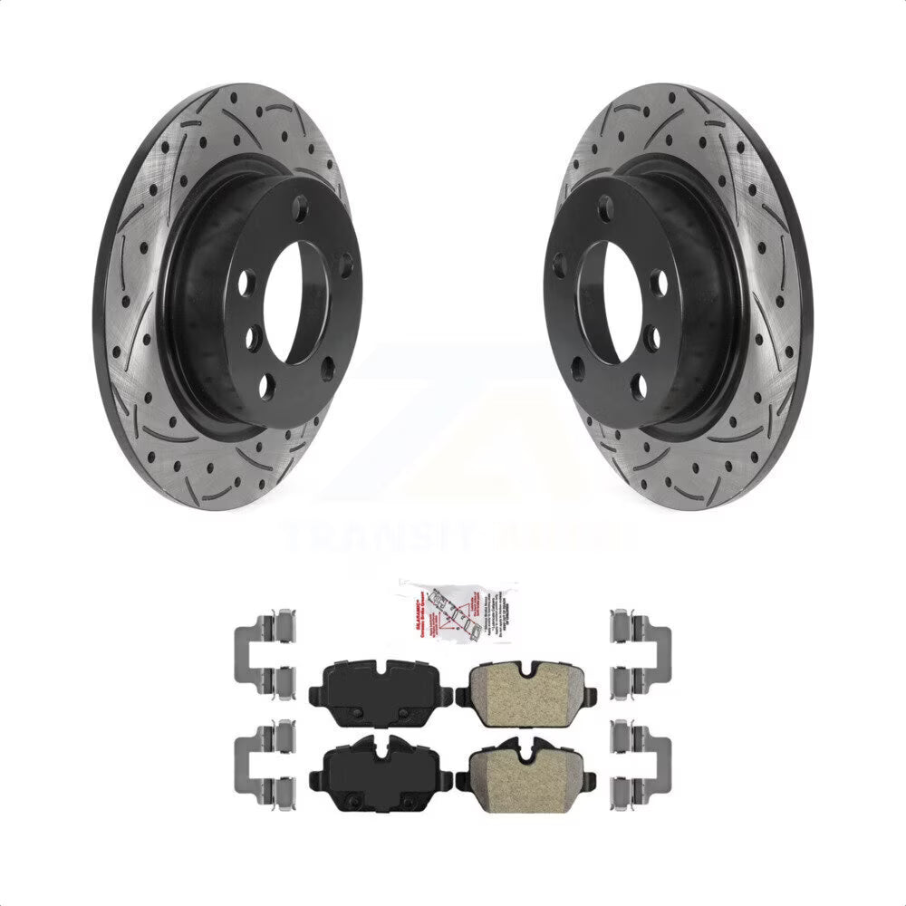 Rear Coated Drilled Slotted Disc Brake Rotors And Semi-Metallic Pads Kit L73605