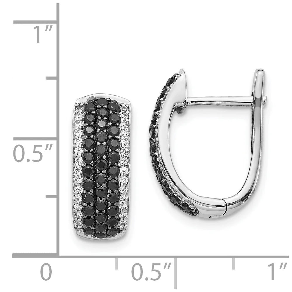 14k White Gold Black and White Diamond Hinged Hoop Earrings C36281