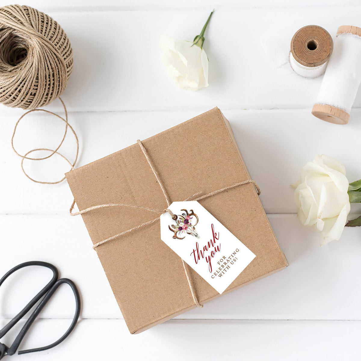 Boho Rustic Floral Antlers Cardstock Gift Tags 100-Pk N2082